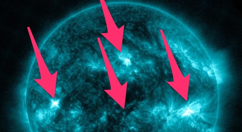 Eruptions appeared in four spots on the sun at the same time.NASA Solar Dynamics Observatory