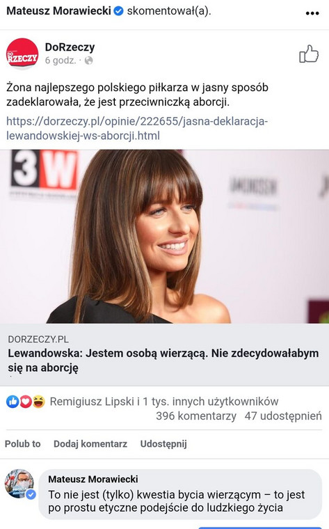 Mateusz Morawiecki komentuje słowa Anny Lewandowskiej