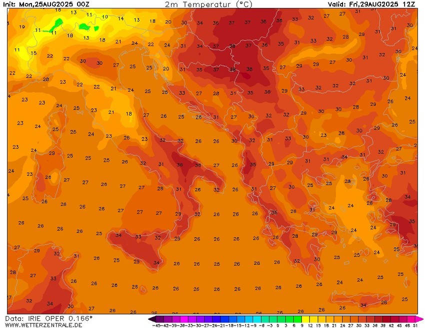 Toplotni talas, mapa za petak