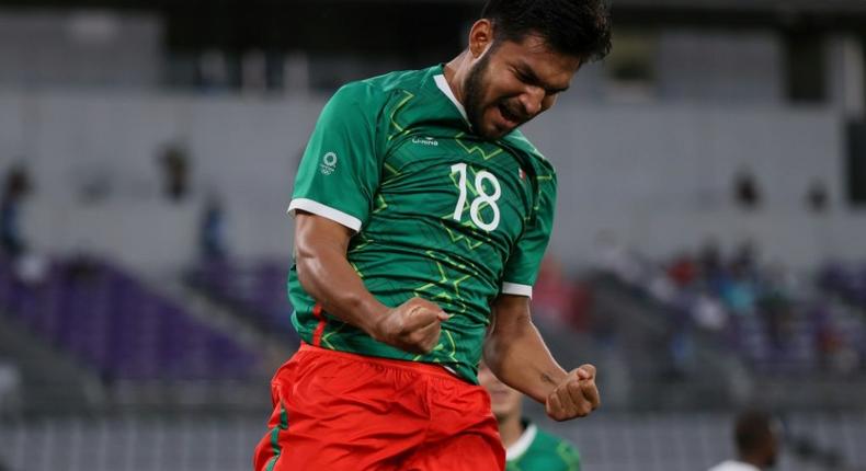 Aguirre celebrates after scoring Mexico's fourth goal Creator: Mariko Ishizuka