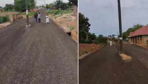 Newly constructed Ghanaian road with electric pole in the middle sparks concern
