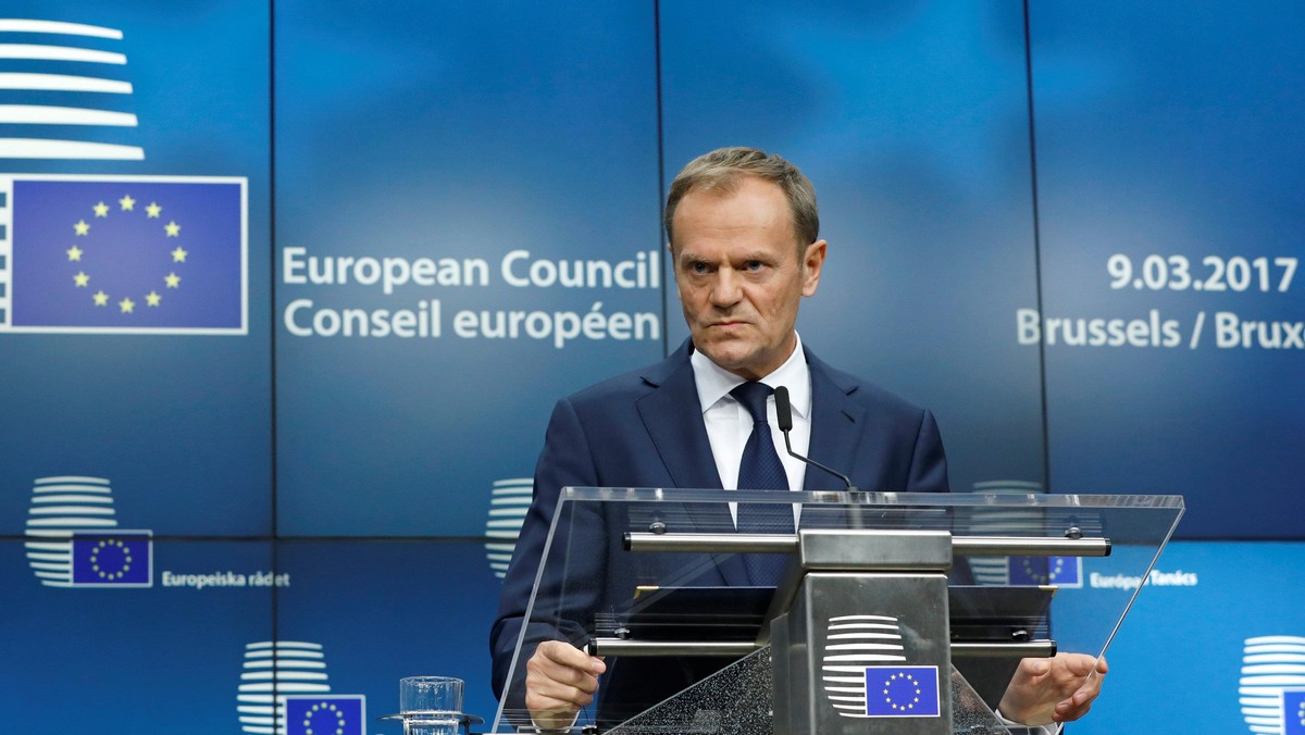 European Council President Donald Tusk takes part in a news conference after being reappointed chairman of the European Council during a EU summit in Brussels