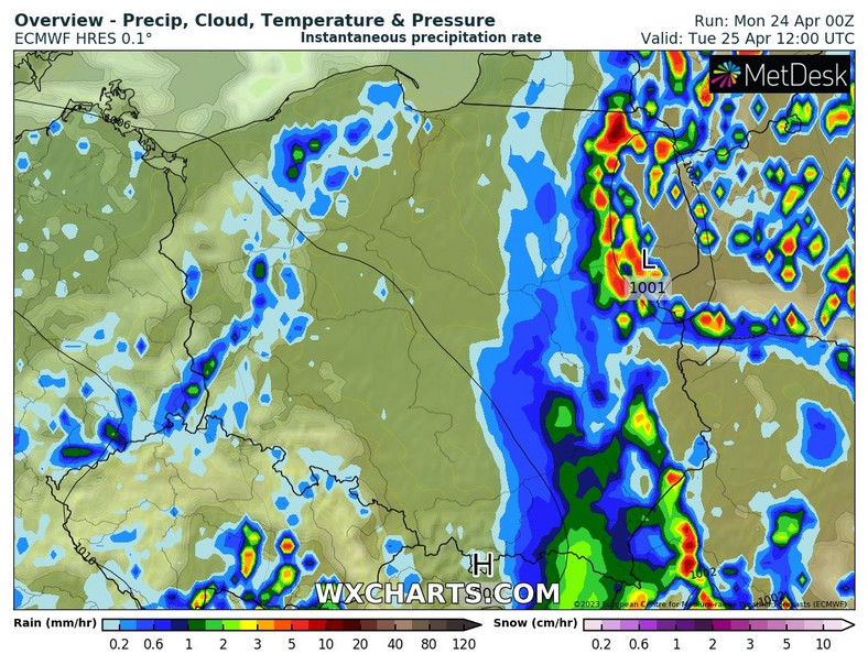 Najwięcej opadów zapowiadamy we wtorek, gdy przez Polskę będzie jeszcze przetaczał się chłodny front.
