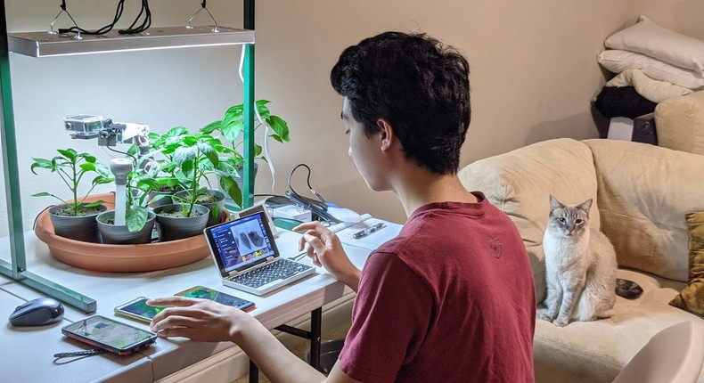 John Benedict Estrada works on infrared images for his science fair project.Maria Estrada