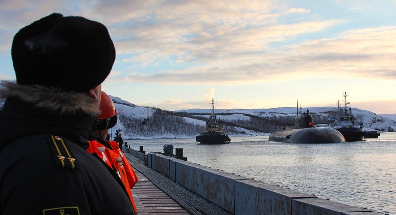 Russia's nuclear submarine Oryol joins the Northern Fleet on April 11, 2017.