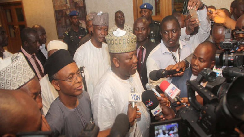 Chairman of the Nigeria Governors' Forum and Governor of Zamfara state, Abdulaziz Yari speaking to newsmen (Ships & Ports)