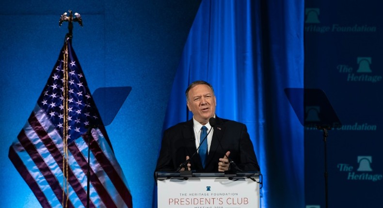 US Secretary of State Mike Pompeo addresses the Heritage Foundation