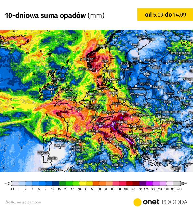 Zachodnia i południowa Europa będzie musiała zmagać się z bardzo intensywnymi opadami deszczu