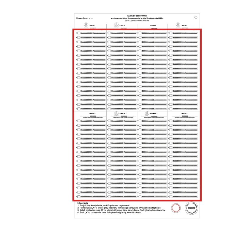 Karta do głosowania na posłów
