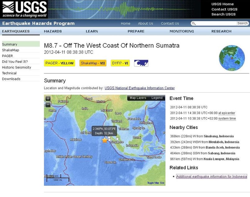 Epicentrum trzęsienia ziemi na Sumatrze