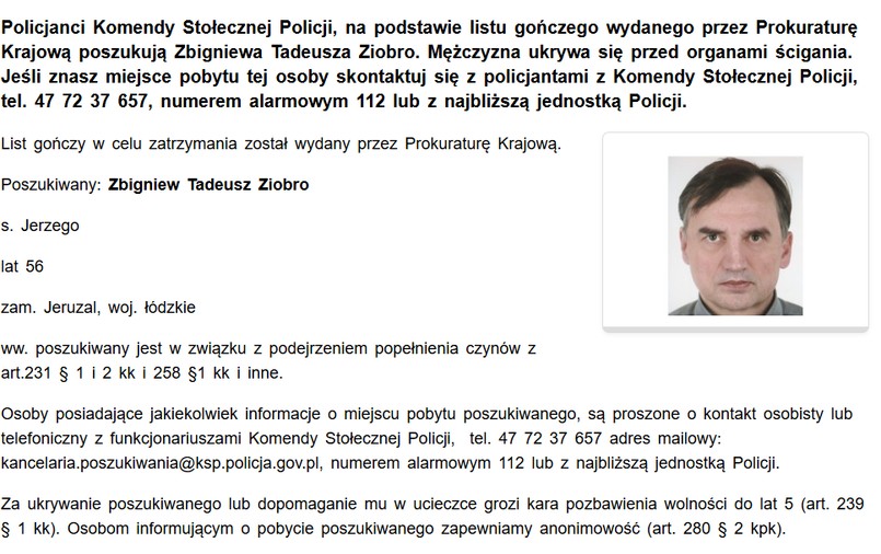 list gończy za Ziobrą