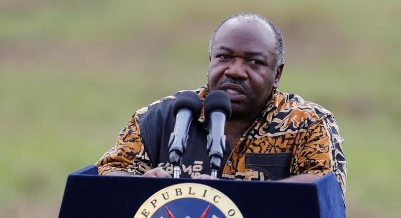 Gabon's President Ali Bongo Ondimba addresses the media at Nairobi National Park near Nairobi, Kenya, April 30, 2016. 