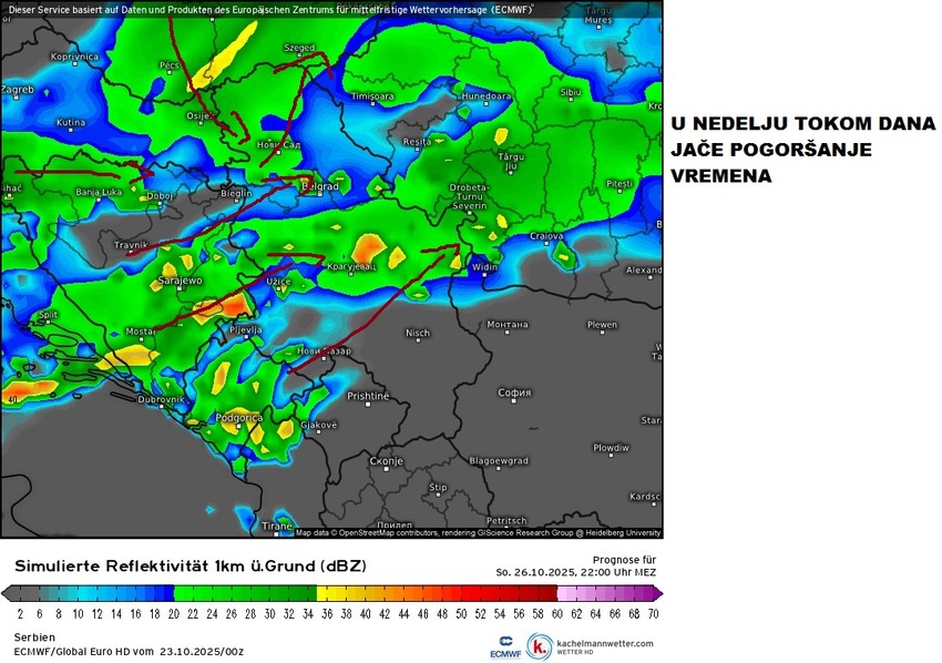 Jače pogoršanje vremena je moguće u nedelju