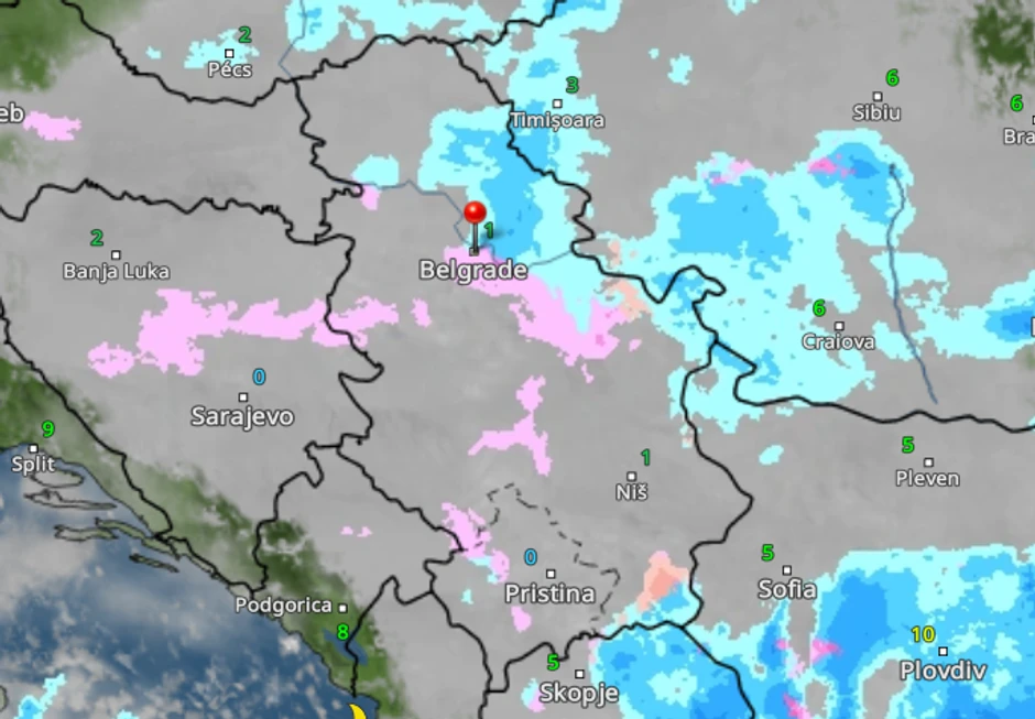 Kretanje padavina u Srbiji sutra u 18 časova 