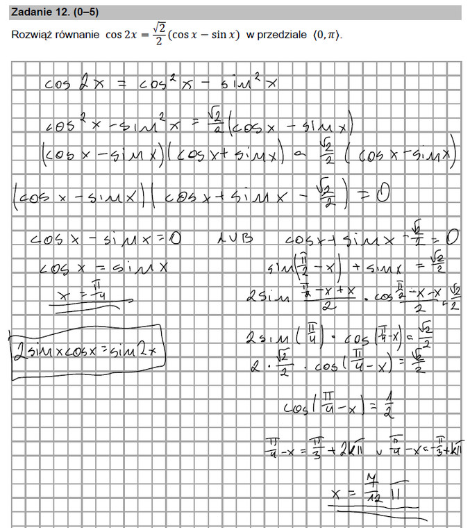 Zadanie 12 na egzaminie maturalnym z matematyki - poziom rozszerzony