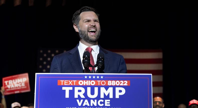 Sen. JD Vance joked about Diet Mountain Dew being racist at his first solo rally since becoming Trump's running mate.Scott Olson/Getty Images