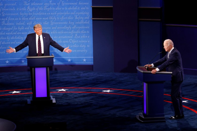 U.S. President Donald Trump and Democratic presidential nominee Joe Biden participate in their first