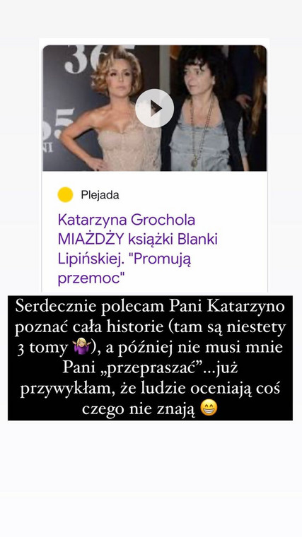 InstaStory z profilu Blanki Lipińskiej