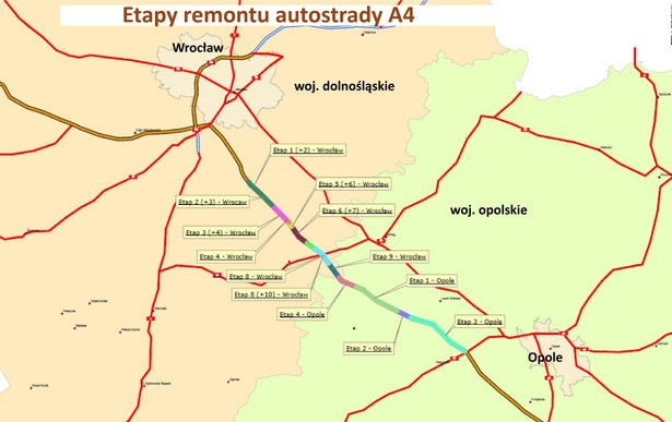 Etapy remontu autostrady A4 Opole Wrocław