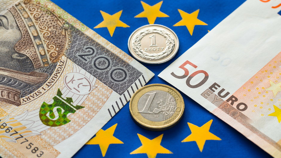 Euro i złote - banknoty i monety