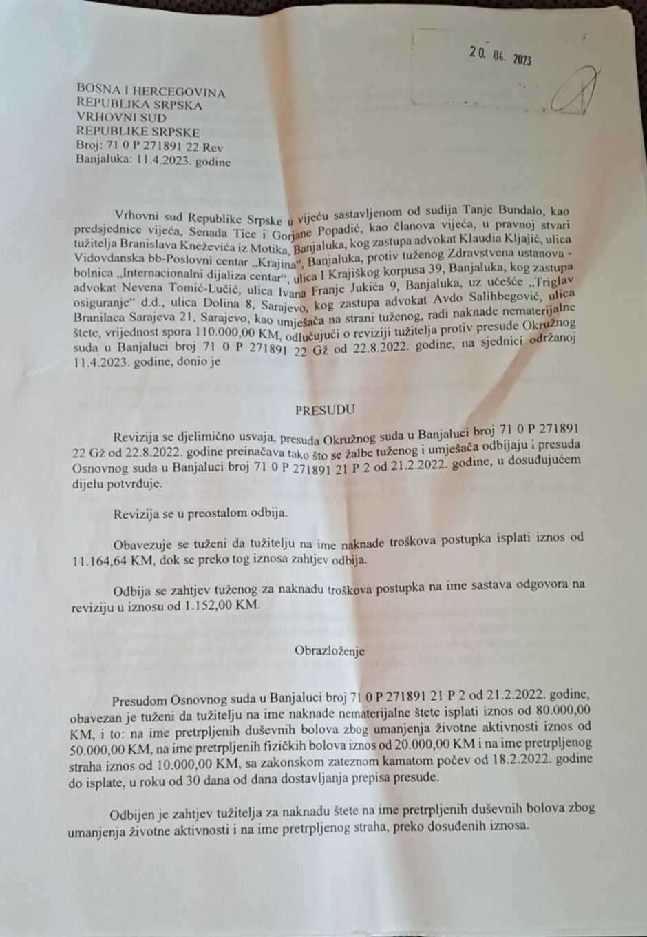 Presuda Vrhovnog suda RS u slučaju Branislava Kneževića