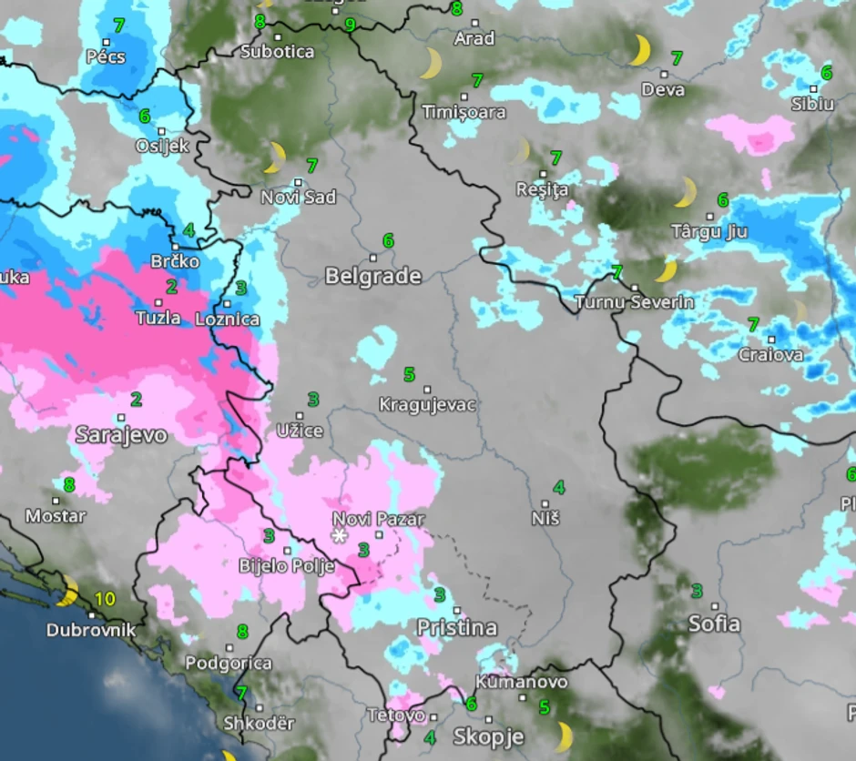 Kretanje nevremena u ponoć