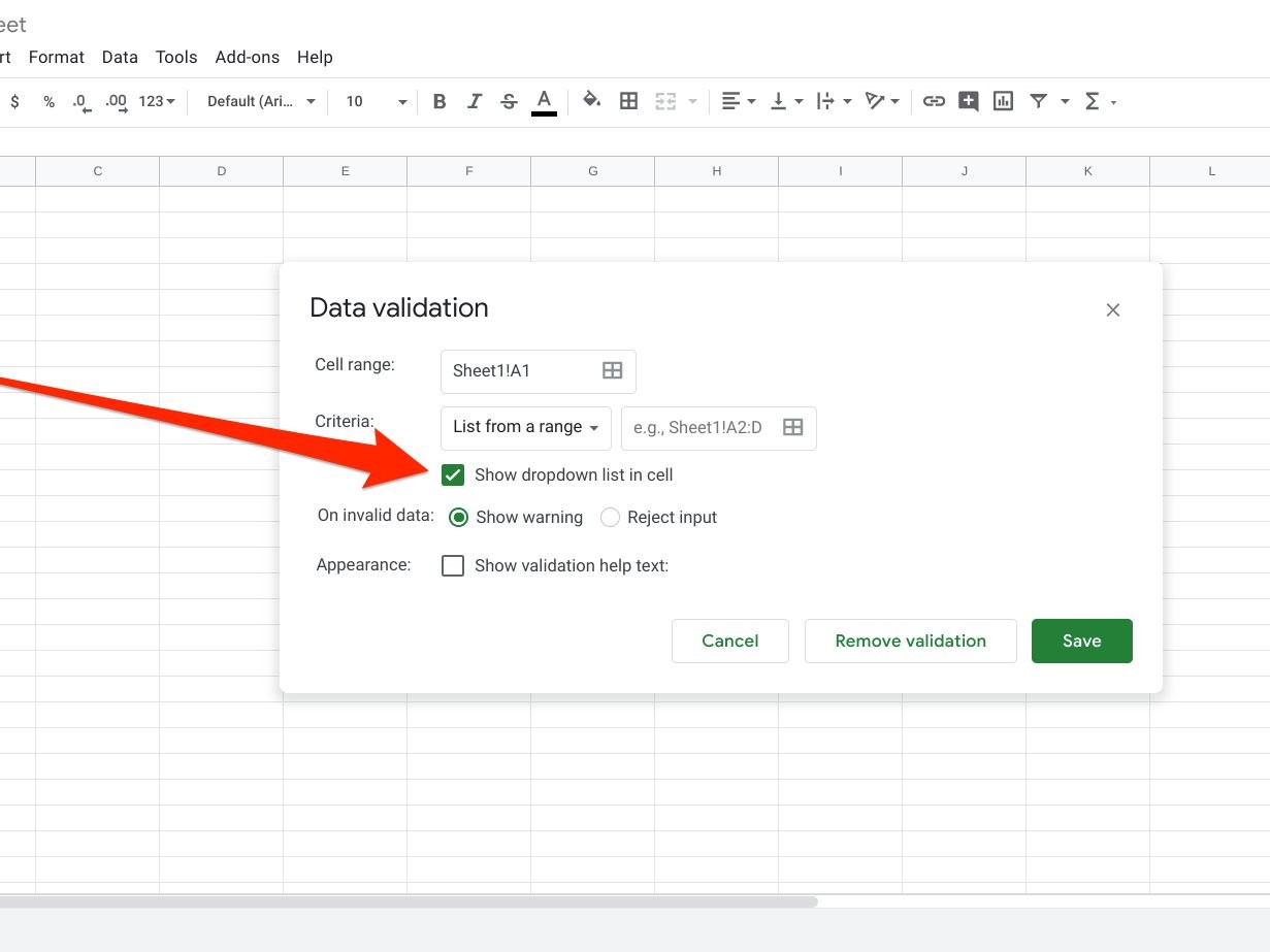 How to add a dropdown list in Google Sheets to group and
