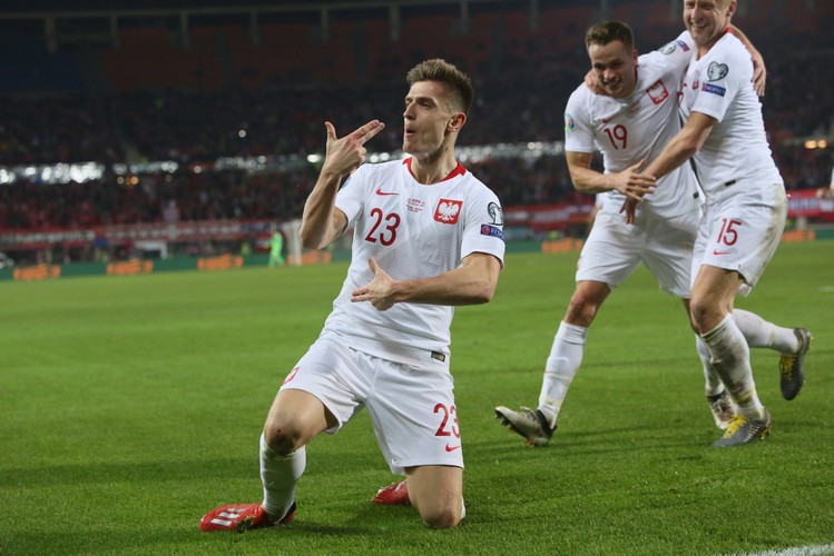 Krzysztof Piątek po strzeleniu gola w inauguracyjnym meczu eliminacji mistrzostw Europy 2020 grupy G z Austrią