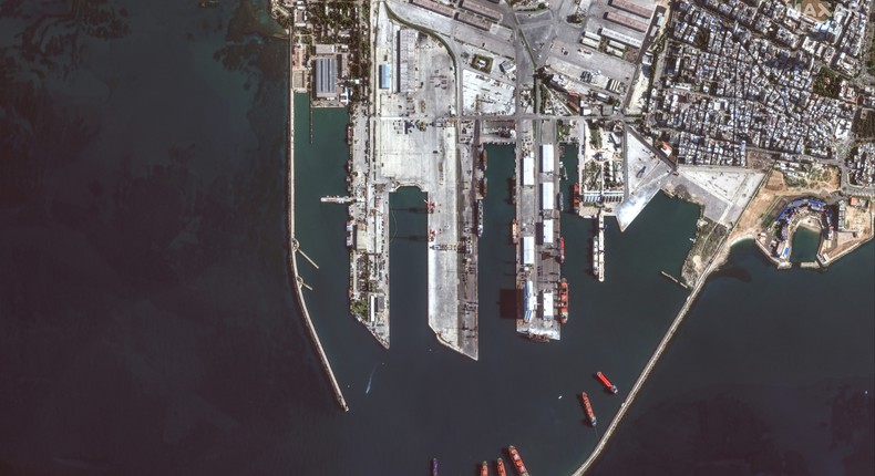 A Maxar satellite image from December 17, 2024, shows ships at the port of Tartus.Satellite image 2024 Maxar Technologies