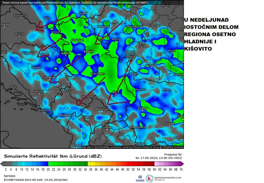 Hladnije i kišovito u nedelju
