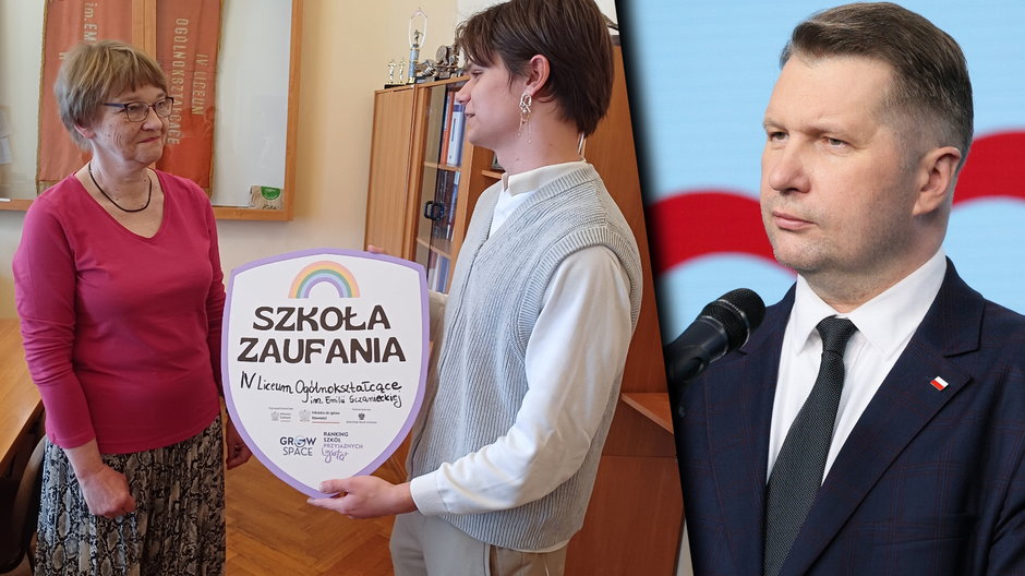 Katarzyna Felde, dyrektor IV LO w Łodzi oraz Przemysław Czarnek