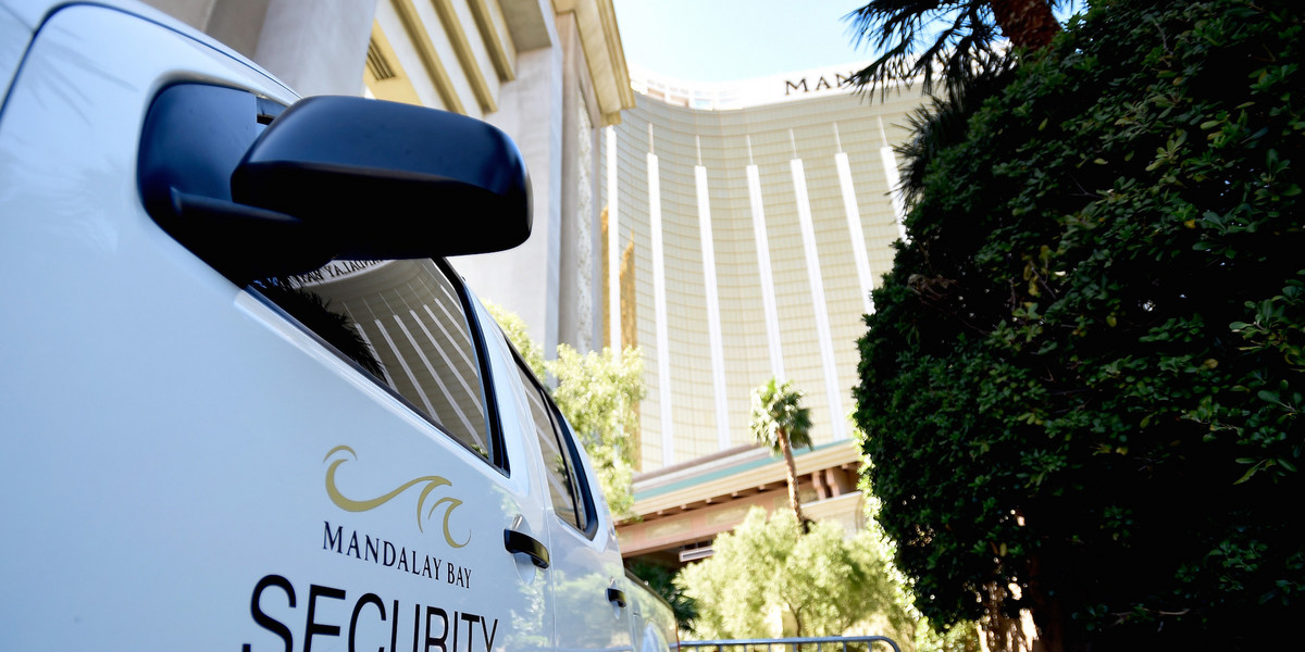 A security vehicle blocked an entrance to the Mandalay Bay on October 4 in Las Vegas.