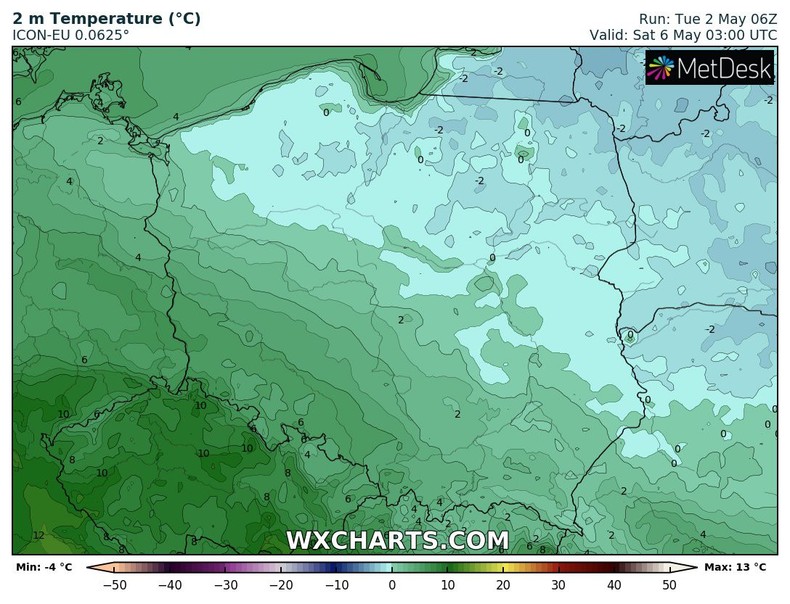 Pod koniec tygodnia na północy pojawią się przymrozki do -2 st. C