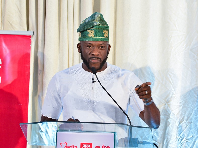 Babajide Obanikoro of the All Progressives Congress (APC) at a debate for candidates contesting for the Eti-Osa constituency seat in the House of Representatives 