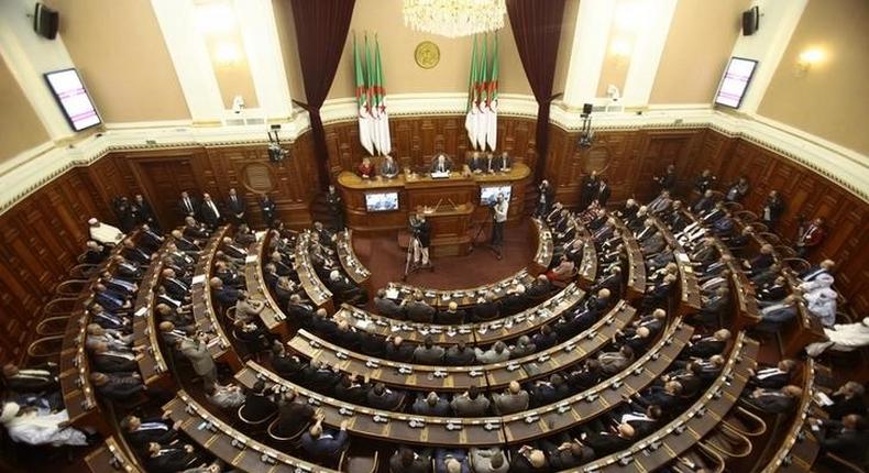 A general view of the upper parliament chamber is pictured in Algiers, Algeria February 2, 2016. Algeria’s parliament will vote on February 7, 2016 for the new constitution that could be President Abdelaziz Bouteflika’s final farewell stage after consolidating power and removing the army from political sphere. Picture taken February 2, 2016. REUTERS/Ramzi Boudina