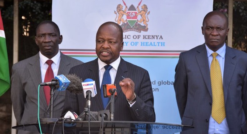 Health CS Mutahi Kagwe during one of the briefings on Covid-19.