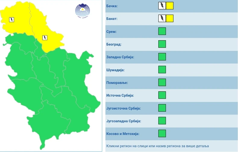 Meteoalarm za utorak