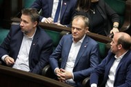 Marcin Kierwiński, Donald Tusk i Borys Budka w Sejmie.