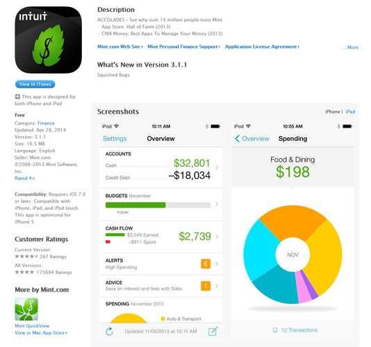 <b>Mint Personal Finance</b>
<br><br>
Zbilansowanie domowego budżetu nie należy do najłatwiejszych zadań. Z pomocą przychodzi nam aplikacja Mint Personal Finance, która za pomocą prostych i czytelnych wykresów wytłumaczy nam, gdzie 