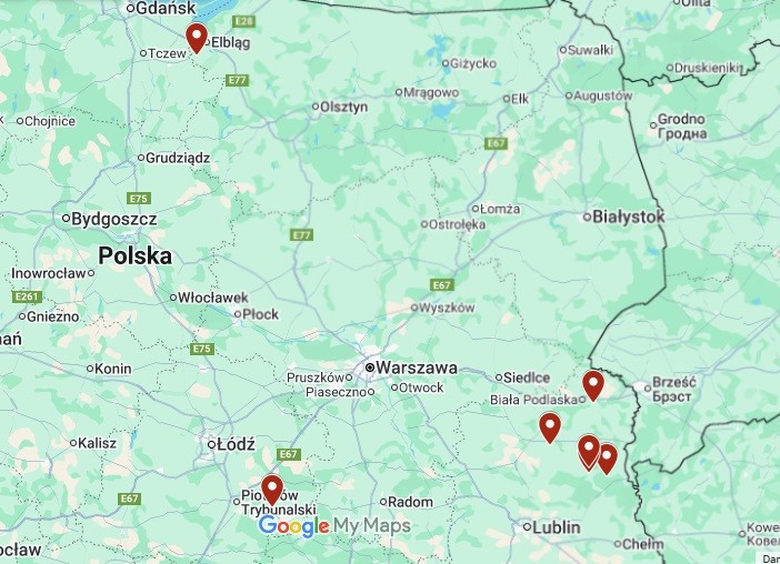 Miejsca, w których znaleziono rosyjskie drony
