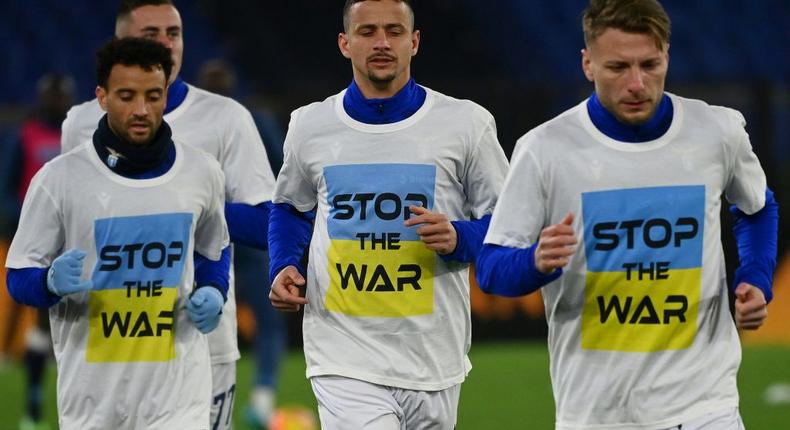 Lazio player's protest at Russia's invasion of Ukraine was one of several across the sporting world Creator: Vincenzo PINTO