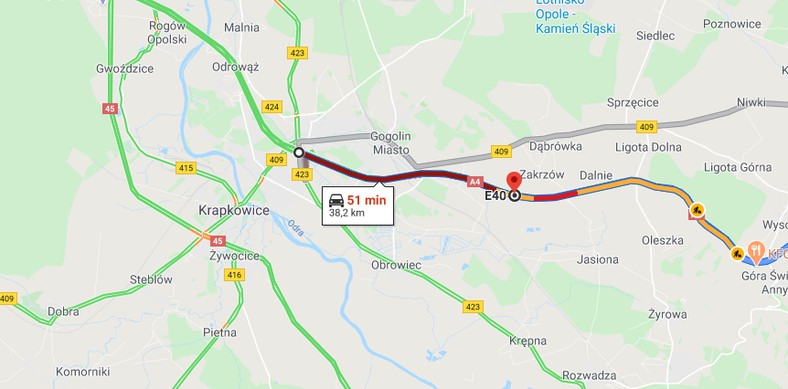 Ogromny korek na A4 w Opolskiem w kierunku Katowic