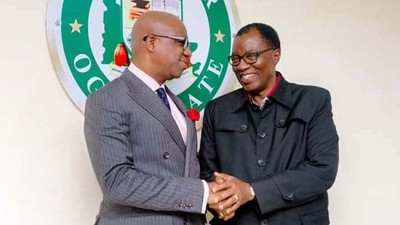 Governor Dapo Abiodun and one of his predecessors, Otunba Gbenga Daniel. [Twitter:@Reportminds]