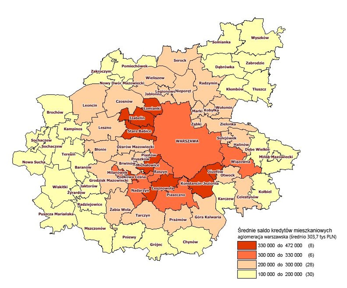 Średnie saldo kredytów mieszkaniowych - aglomeracja warszawska, źródło: BIK