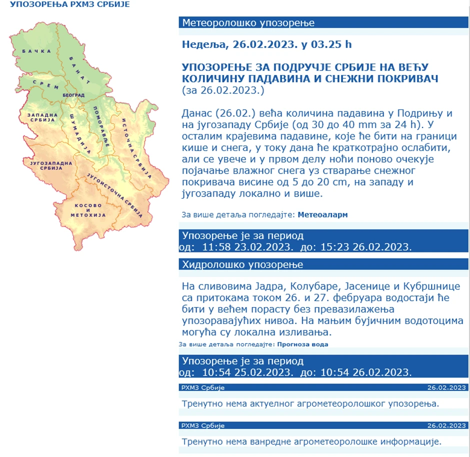 RHMZ upozorenja i najave