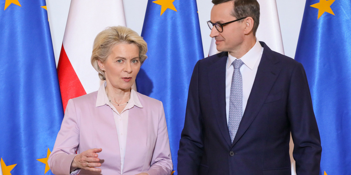 Przerwodnicząca Komisji Europejskiej Ursula von der Leyen i premier Mateusz Morawiecki