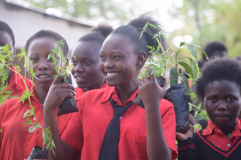 Uczennice szkoły w płd.-wsch. Kenii podczas akcji sadzenia drzew, fot. ASDF/PAH, 2022