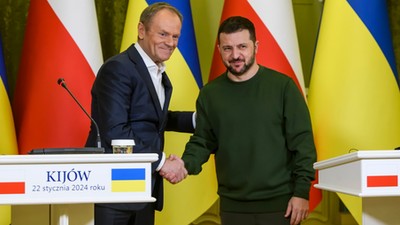 Donald Tusk i Wołodymyr Zełenski podczas spotkania w Kijowie, 22.01.2024 r.