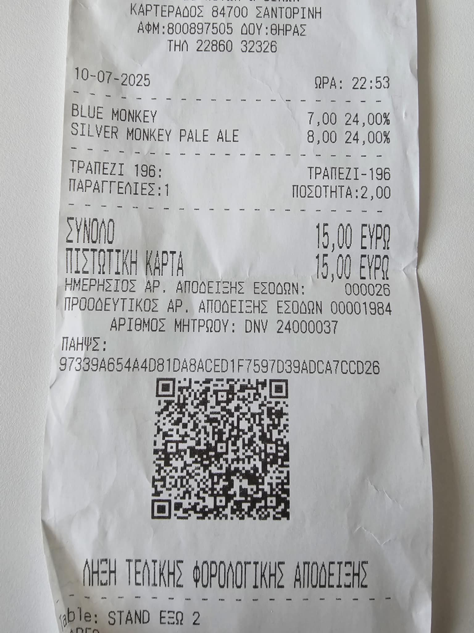 Účet zo Santorini.