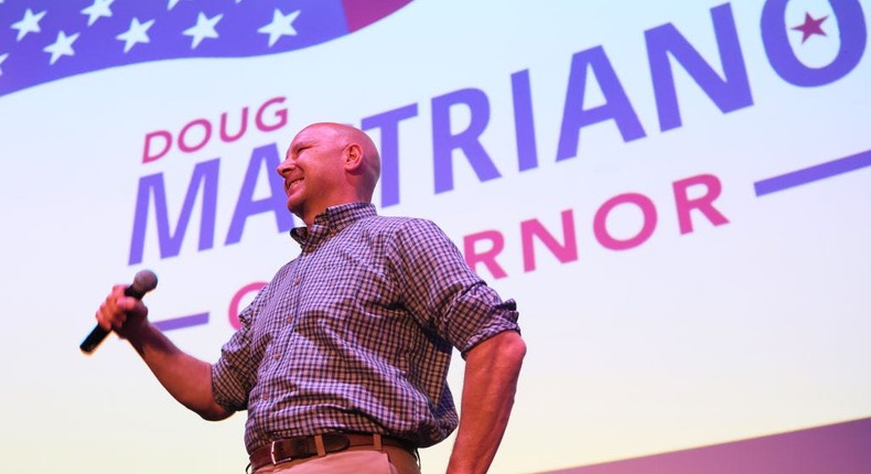 Pennsylvania Republican gubernatorial candidate Doug Mastriano speaks during a campaign rally at The Fuge on May 14, 2022 in Warminster, Pennsylvania.